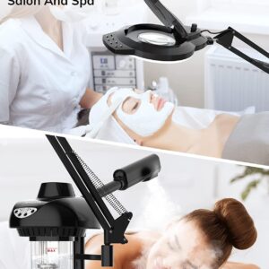 TASALON 2-in-1 Professional Facial Steamer, Hot Ozone Face Steamer for Facial with 5X Magnifying Lamp, Esthetician Steamer for Salon Beauty and Spa Shop, Skin Care Equipment with New Upgrade Wheels