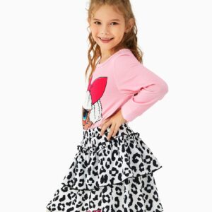 L.O.L. Surprise! Girls 2pcs Print Tee and Leopard Layered Skirt Set Casual Long Sleeve T-shirt and Cake Skirt Party Outfit Pink 5-6 Years