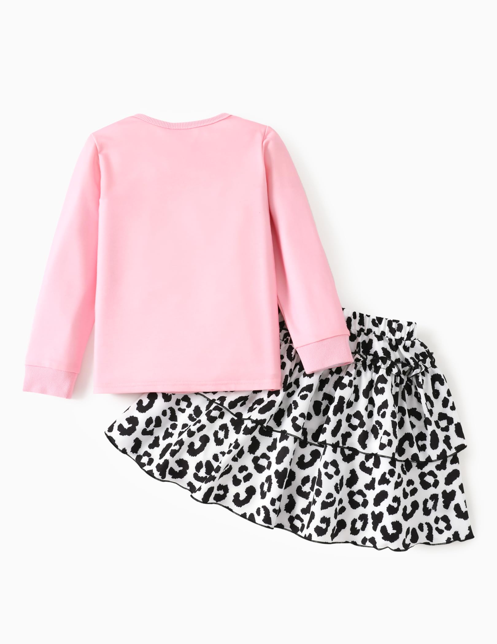 L.O.L. Surprise! Girls 2pcs Print Tee and Leopard Layered Skirt Set Casual Long Sleeve T-shirt and Cake Skirt Party Outfit Pink 5-6 Years