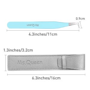 Ms.Queen Volume Tweezers For Eyelash Extensions, Fiber Tip Grip Lash Tweezers L-Shape Boot Mega Volume Mink Lashes Tweezers, Blue