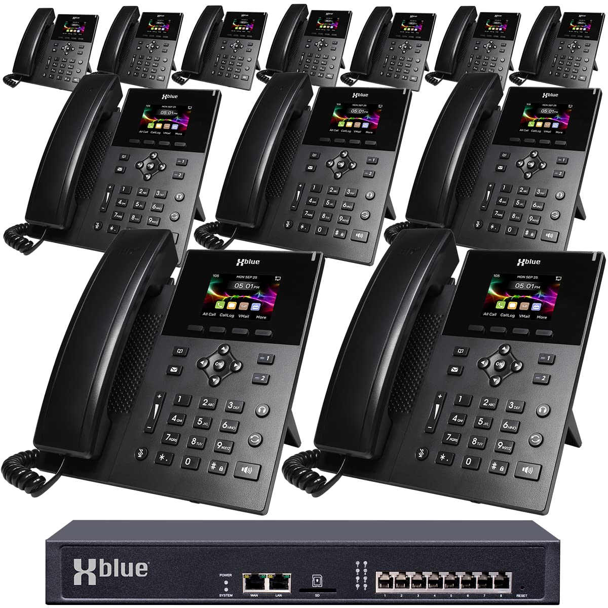 XBLUE QB2 System Bundle with 12 IP5g IP Phones Including Auto Attendant, Voicemail, Cell & Remote Phone Extensions & Call Recording