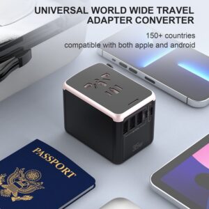 Universal Travel Adapter, PD 35W Fast International Power Adapter, 2 * 3.0A USB-C+3 * 2.4A USB-A Travel Adapter, Worldwide Travel Adapter for MacBook, Phones,iPad ect, for EU US UK AU 200+ Countries