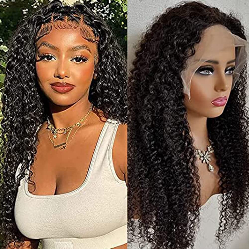 Fazhixiu 13x4 Lace Front Wigs Human Hair Deep Curly Lace Frontal Wigs Glueless Pre Plukced With Baby Hair HD Transparent Unprocessed180% Density Brazilian Virgin Human Hair Wigs Natural Color 20 inch