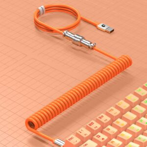 LexonElec Gaming Keyboard Cable, USB-Type C Dual Sleeve Stable Connection Mechanical Keyboard Cable, 2.0M (0.66 ft.) with Detachable Metal Flyer, Not Easy to Knot for PC Gamers(Orange)