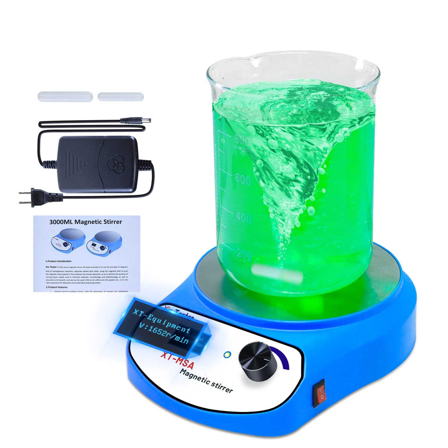 Xin Tester 3000ml LED Digital Magnetic Stirrer, Stainless Steel Magnetic Mixer with Stir Bar, Magnetic Stir Plate for Sauces/Yeast Starters/Paint/Ink/Lab (No Heating) Max Stirring Rate: 2200RPM