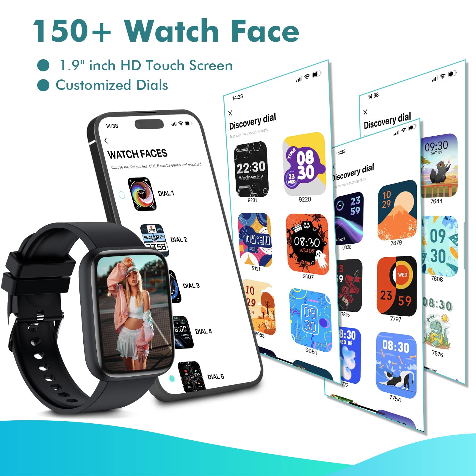 1.95'' Smart Watch for Iphone Compatible 123 Sport Modes Fitness Tracker Bluetooth Smartwatch for Android Phones Outdoor Digital Fitness Watch with Heart Rate SpO2 Sleep Step Counter for Men Women