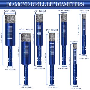 Larouoba 10Pcs 5mm Dry Diamond Drill Bits Set, 3/16 Blue Diamond Core Drill Bits for Tile Ceramic Marble Porcelain Stone Glass(not for Wood)