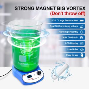 Xin Tester 3000ml LED Digital Magnetic Stirrer, Stainless Steel Magnetic Mixer with Stir Bar, Magnetic Stir Plate for Sauces/Yeast Starters/Paint/Ink/Lab (No Heating) Max Stirring Rate: 2200RPM