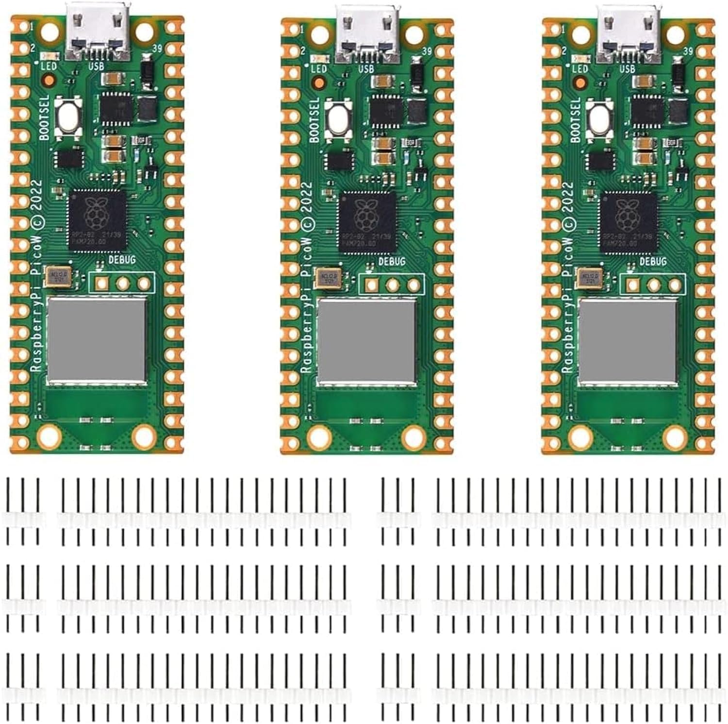 GeeekPi 3PCS Raspberry Pi Pico W with Pin-Headers,- Raspberry Pi RP2040 Chip, Wi-Fi Wireless Connectivity