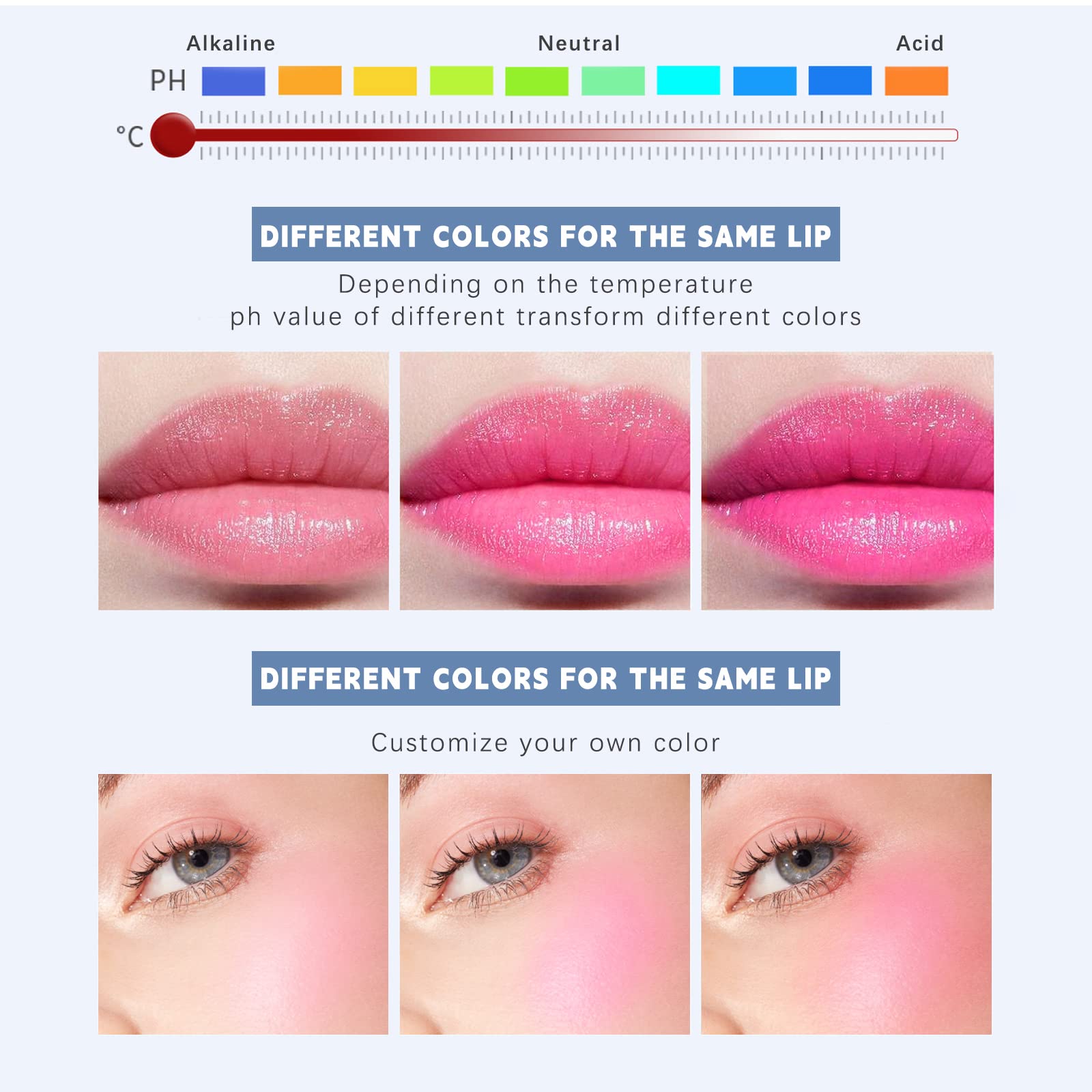 HOSAILY 2Pcs Blush Rouge Color Changing Blusher for Cheek and Lip, Magic Lip Balm Multi Use Cream Liquid Blush Gel Transparent Color Changing Blush Lip Gloss Long Lasting Glossy Shiny Blush Makeup