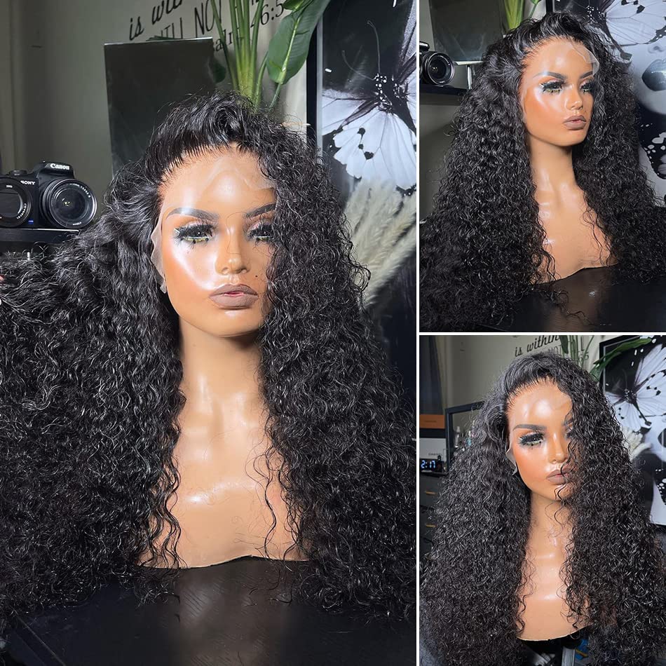 Fazhixiu 13x4 Lace Front Wigs Human Hair Deep Curly Lace Frontal Wigs Glueless Pre Plukced With Baby Hair HD Transparent Unprocessed180% Density Brazilian Virgin Human Hair Wigs Natural Color 20 inch