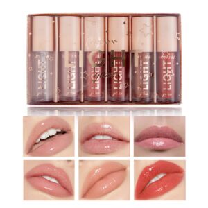 awccxmym 6pcs nude lip gloss set shine glossy plumping clear non-sticky matte liquid nude lipstick lip stain set a