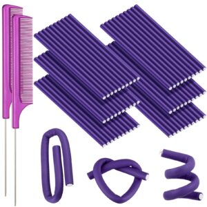 60 pieces flexible curling rods and hair curlers rollers set - twist rods for long and short hair, no heat required (purple, 0.3 x 9.5 inch)