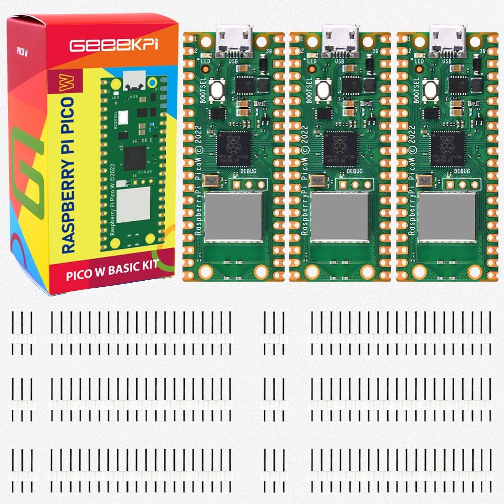 GeeekPi 3PCS Raspberry Pi Pico W with Pin-Headers,- Raspberry Pi RP2040 Chip, Wi-Fi Wireless Connectivity