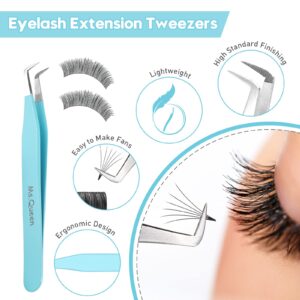 Ms.Queen Volume Tweezers For Eyelash Extensions, Fiber Tip Grip Lash Tweezers L-Shape Boot Mega Volume Mink Lashes Tweezers, Blue