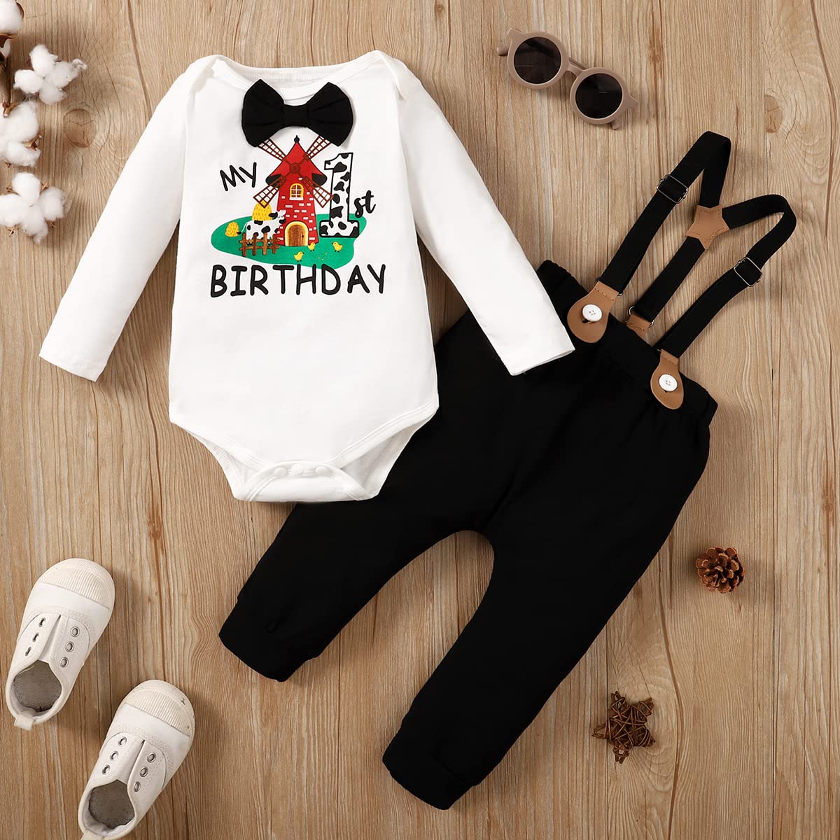 Baby Boy Birthday Outfit 1st Birthday Outfit Boy Farm 1st Birthday Outfit (Black,12-18 Months)