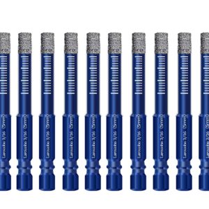 Larouoba 10Pcs 5mm Dry Diamond Drill Bits Set, 3/16 Blue Diamond Core Drill Bits for Tile Ceramic Marble Porcelain Stone Glass(not for Wood)