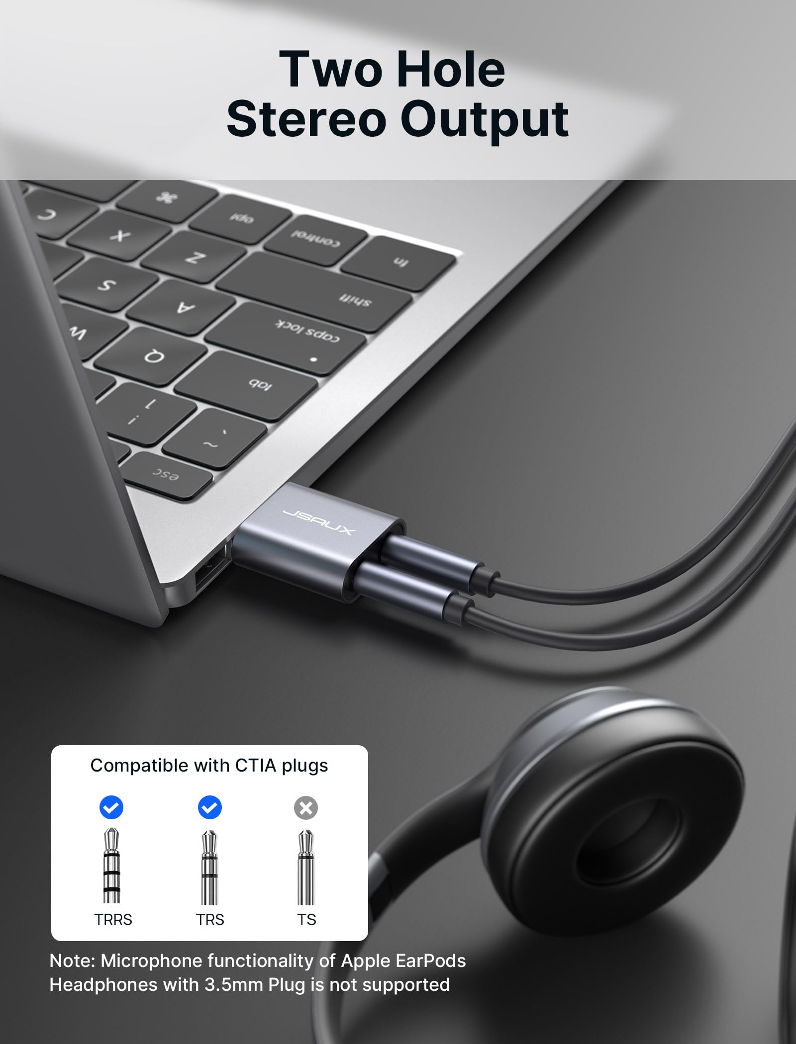 USB Audio Adapter, JSAUX USB to Audio Jack Sound Card Adapter with 3.5mm TRRS Headphone and Microphone External USB Sound Card Compatible with Laptop, Desktops, Windows, MAC, Linux, PC, PS5, PS4