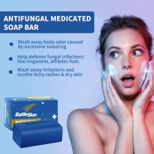 Battleskin Antifungal Medicated Soap Bar, Tea Tree Oil Body Soap Bar, Athletes Foot Jock Itch Ringworm Yeast Infection Treatment With Natural Oil