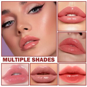 AWCCXMYM 6PCS Nude Lip Gloss Set Shine Glossy Plumping Clear Non-Sticky Matte Liquid Nude Lipstick Lip Stain Set A