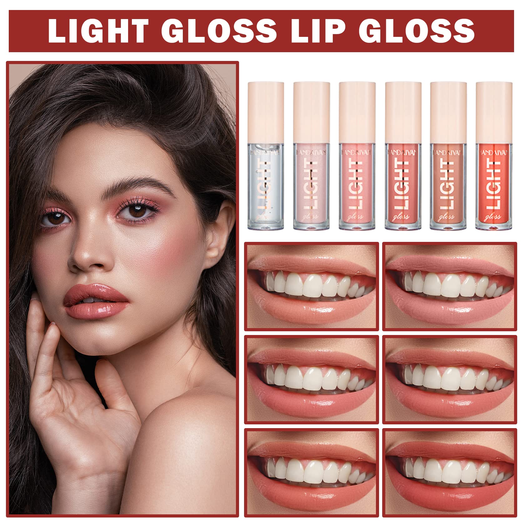 AWCCXMYM 6PCS Nude Lip Gloss Set Shine Glossy Plumping Clear Non-Sticky Matte Liquid Nude Lipstick Lip Stain Set A