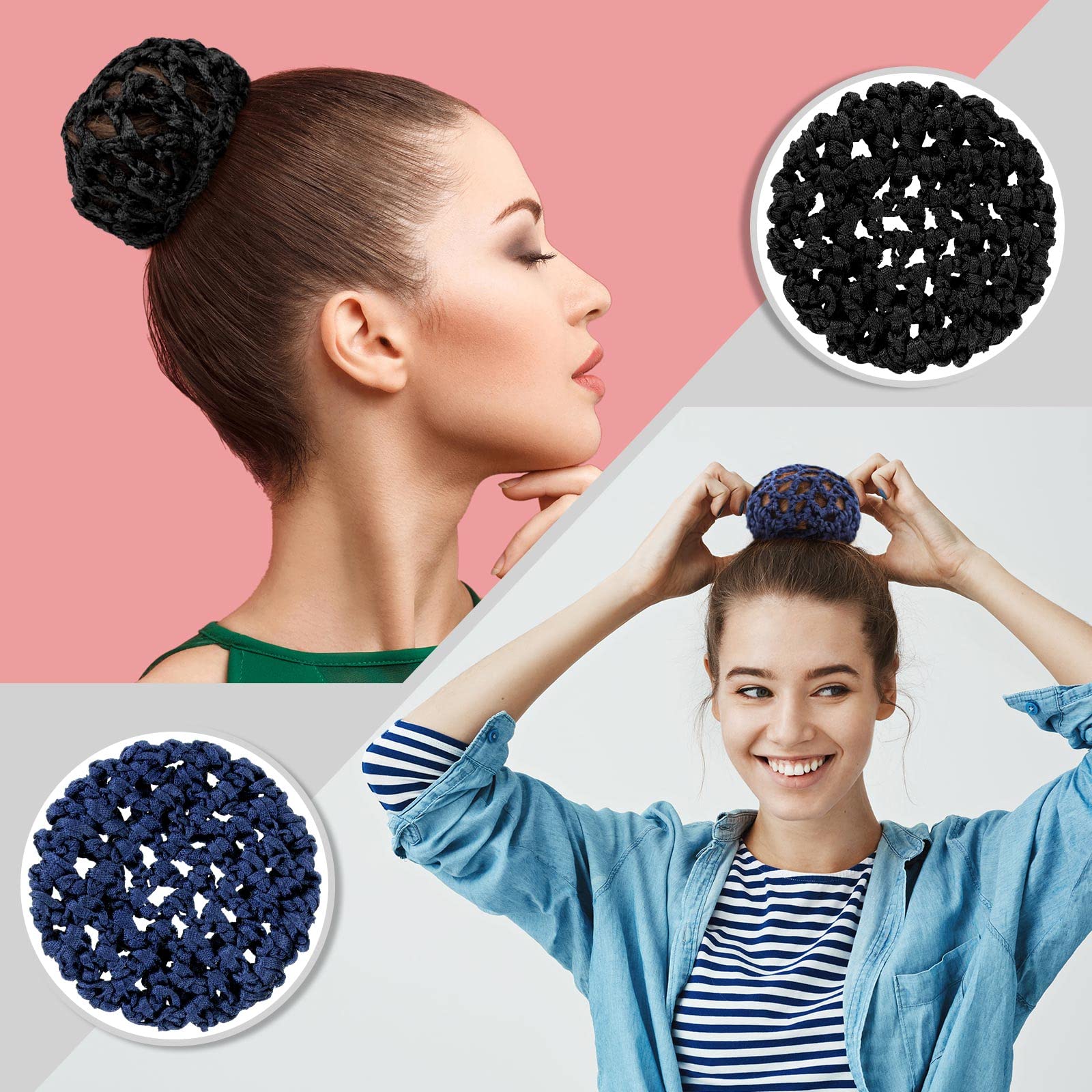 Ballet Hair Bun Covers and Nets - 8 Pieces Invisible Hair Nets for Dance, Women, and Girls (Simple Style)