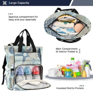 Vnurnrn Algae Corals Seashells Diaper Bag Backpack Large Capacity Baby Bag Durable Diaper Bag Organizing Pouches with Insulated & Pockets Stroller Straps for Shopping Woman Hospital