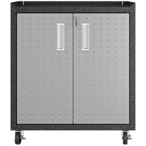 Pemberly Row Metal 2 Door Mobile Garage Storage Cabinet with Lock in Gray