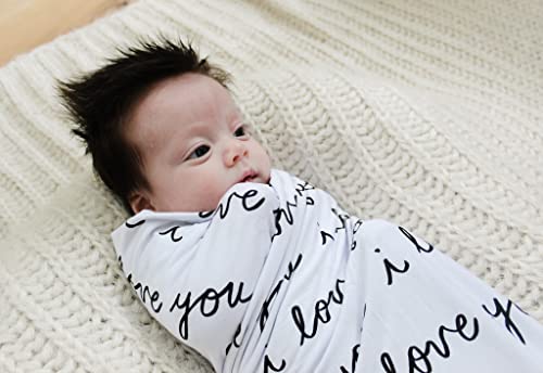 NODNAL CO. Baby Swaddle Blanket - Large Premium Viscose from Bamboo - 46in x 46in Baby Girl/Boy Infant Swaddling Wrap Receiving Blanket - Gender Neutral Baby Shower Newborn Gift (I Love You)