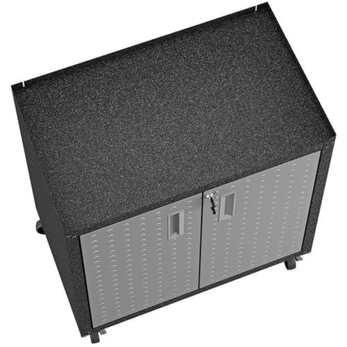 Pemberly Row Metal 2 Door Mobile Garage Storage Cabinet with Lock in Gray