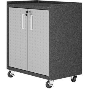 Pemberly Row Metal 2 Door Mobile Garage Storage Cabinet with Lock in Gray