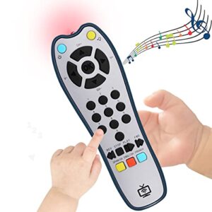 baby realistic tv remote control toy with light and sound, upgrade adjustable volume, early educational musical toys with 3 language english,french and spanish gift toy for 3+ months boys or girls