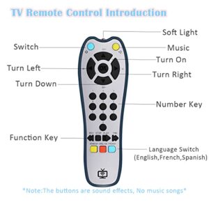 Baby Realistic TV Remote Control Toy with Light and Sound, Upgrade Adjustable Volume, Early Educational Musical Toys with 3 Language English,French and Spanish Gift Toy for 3+ Months Boys or Girls