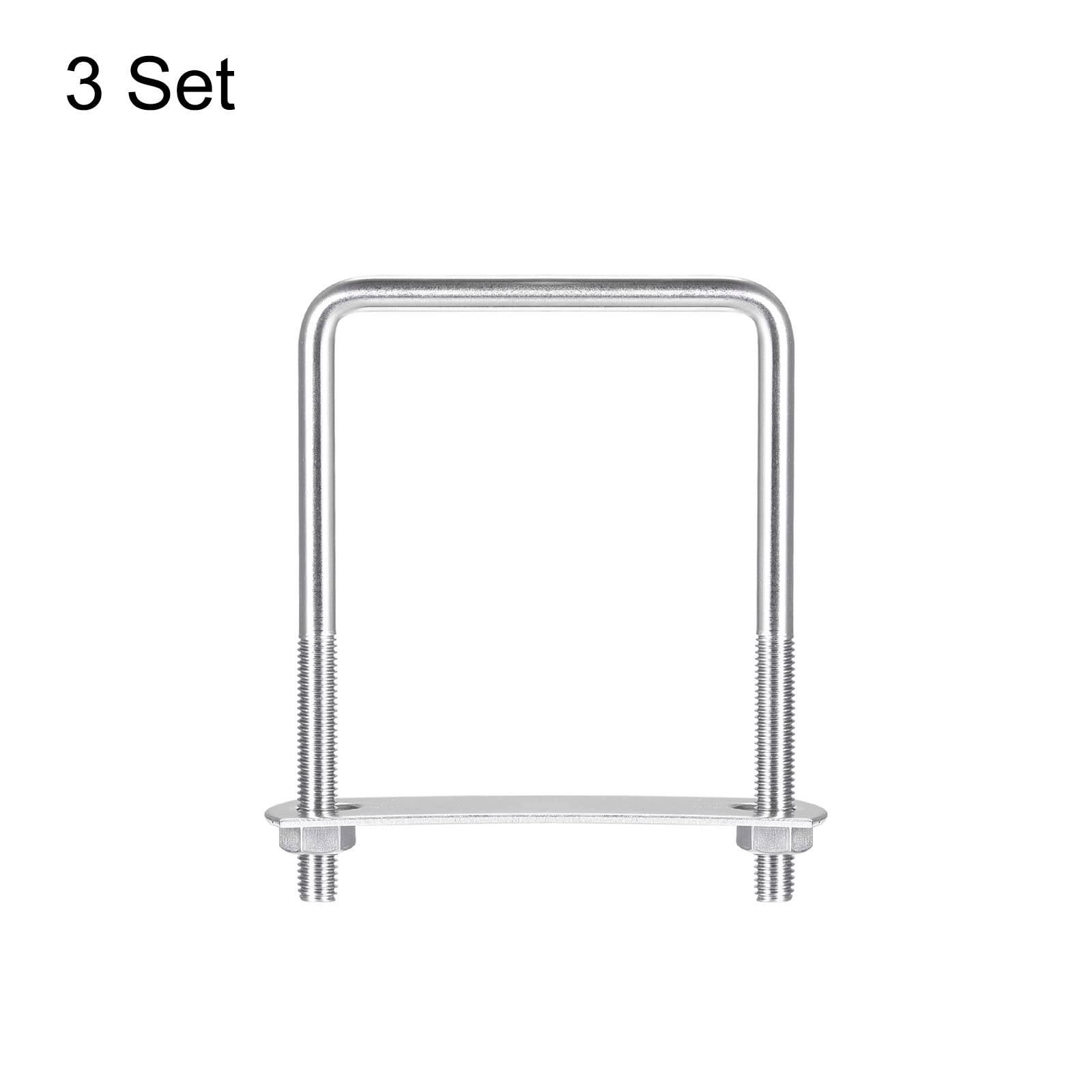 uxcell Square U-Bolts, 3 Sets 83mm(3.27") Inner Width 120mm Length M8 304 Stainless Steel U Clamp Bolt with Nuts and Plates, for Boat Trailer