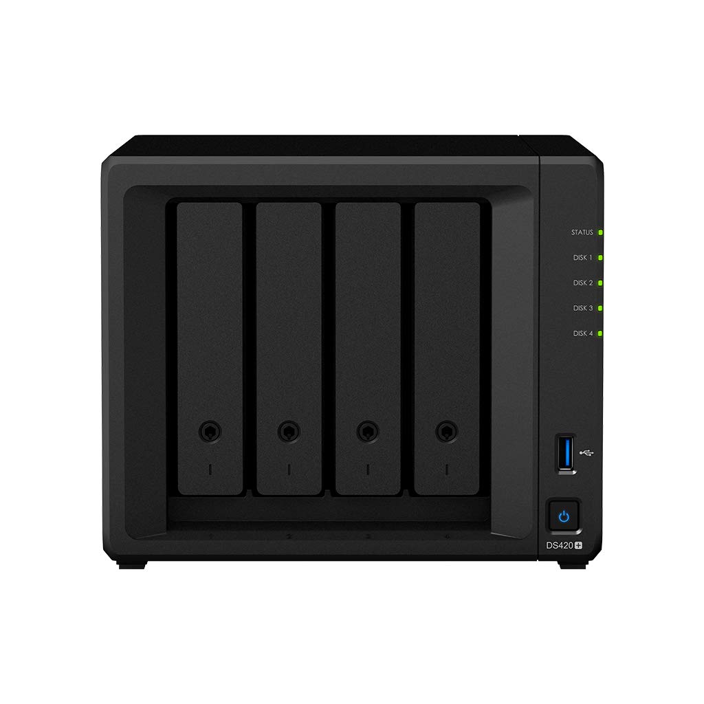 Synology DiskStation DS420+ NAS Server with Celeron 2.0GHz CPU, 6GB Memory, 72TB HDD Storage, 1TB M.2 NVMe SSD, 2 x 1GbE LAN Ports, DSM Operating System