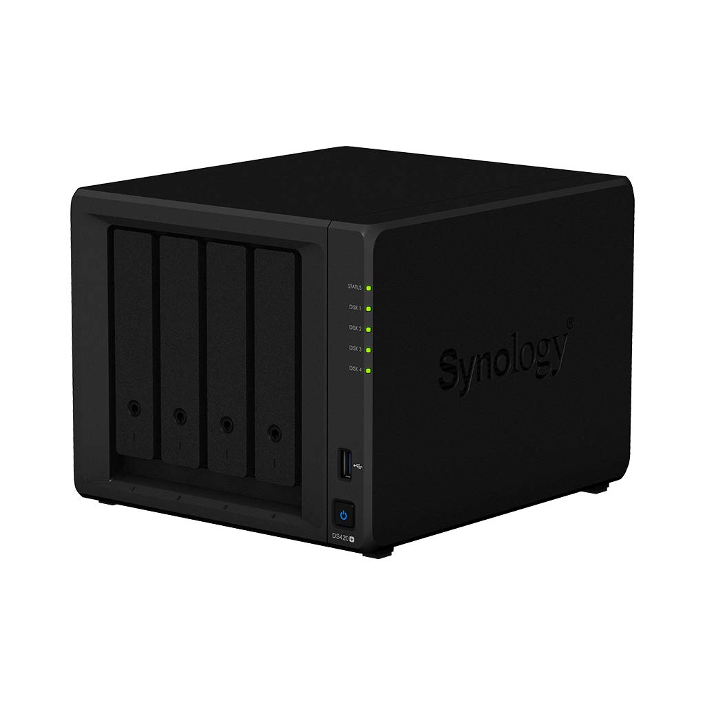 Synology DiskStation DS420+ NAS Server with Celeron 2.0GHz CPU, 6GB Memory, 72TB HDD Storage, 1TB M.2 NVMe SSD, 2 x 1GbE LAN Ports, DSM Operating System