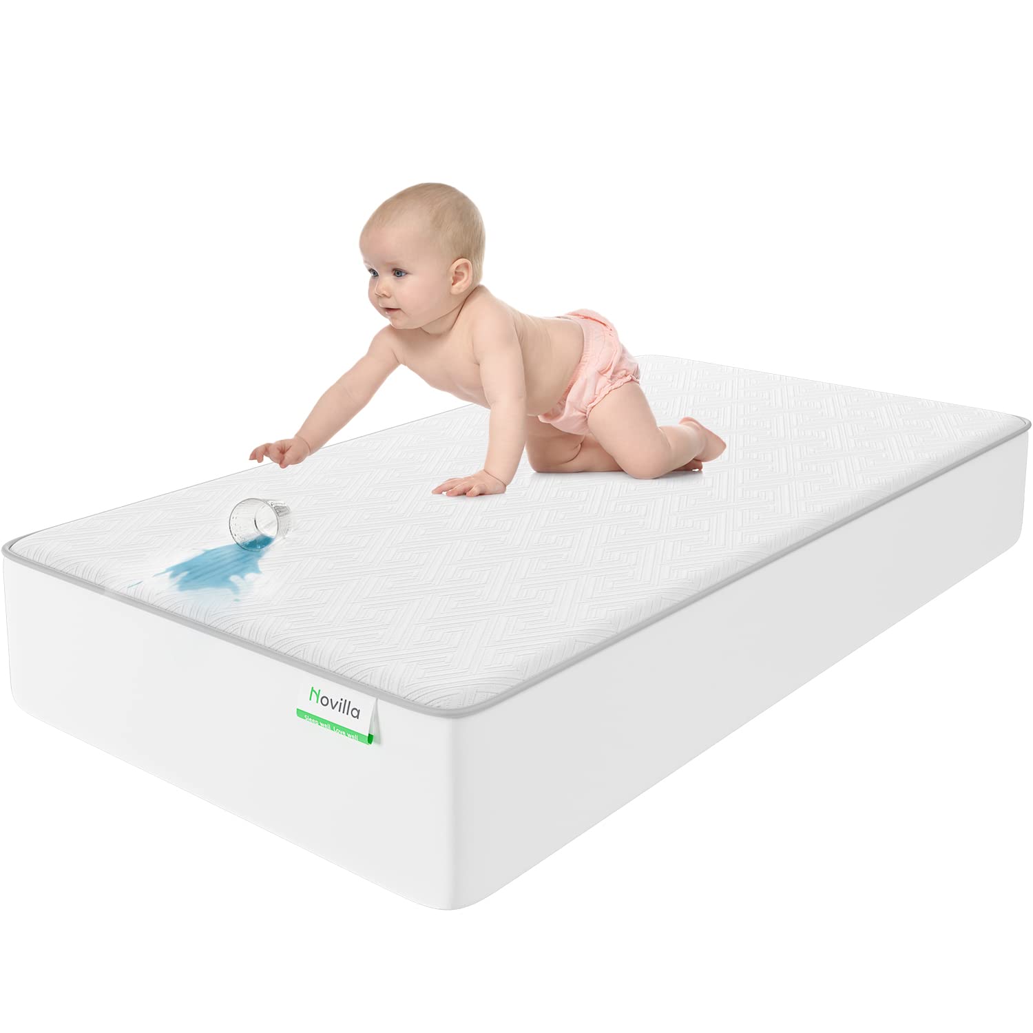 Novilla Waterproof Crib Mattress Protector 52" X 28" Breathable Fabric Mattress Cover, Baby Mattress Protector Fits Crib Bed Up to 9 ", Washable & Noiseless, White (AC-NV0MP803-C)