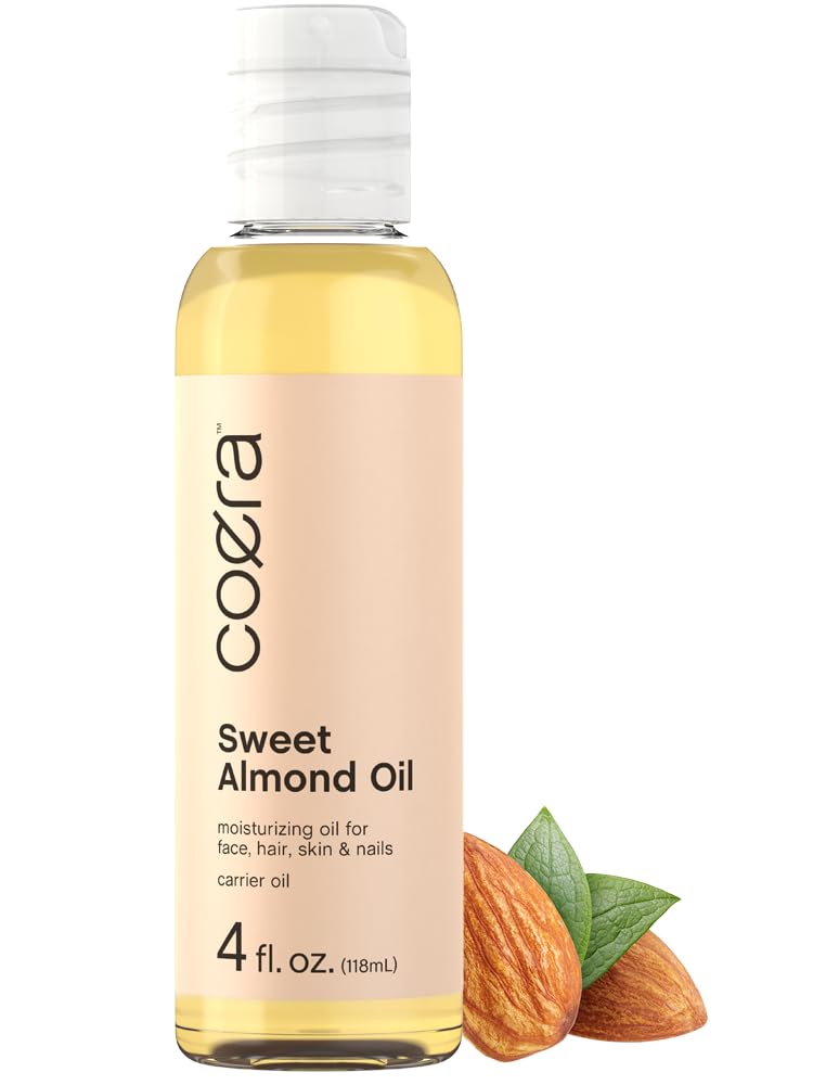 Coera Sweet Almond Oil for Face, Hair, Skin & Nails | 4 fl oz | Cold Pressed | Carrier Oil | Free of Parabens, SLS, & Fragrances