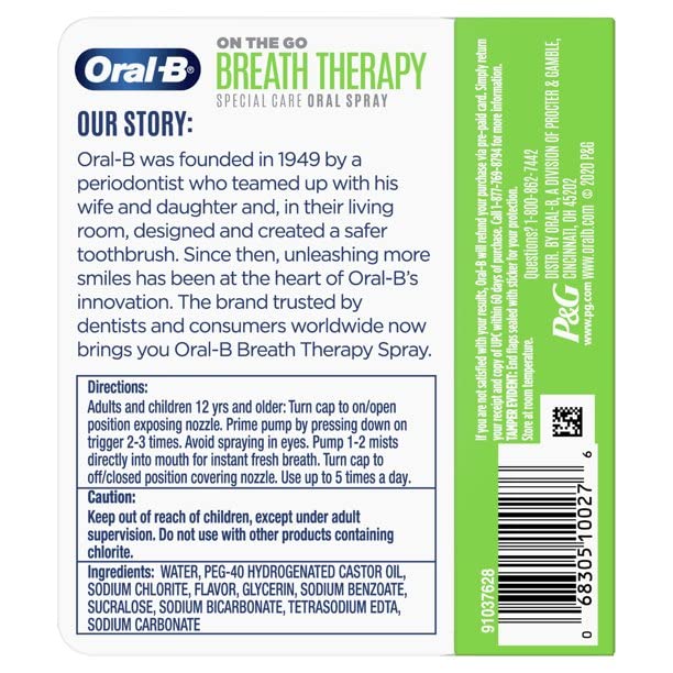 Oral-B Breath Therapy Spray for on-The-Go, Mild Mint, 0.21 fl oz (Pack of 3)