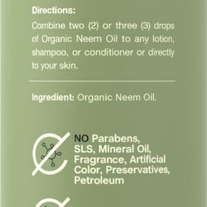 Coera Neem Oil | 4 fl oz | Certified Organic | Moisturizing Oil for Face, Hair, Skin, & Nails | Free of Parabens, SLS, & Fragrances