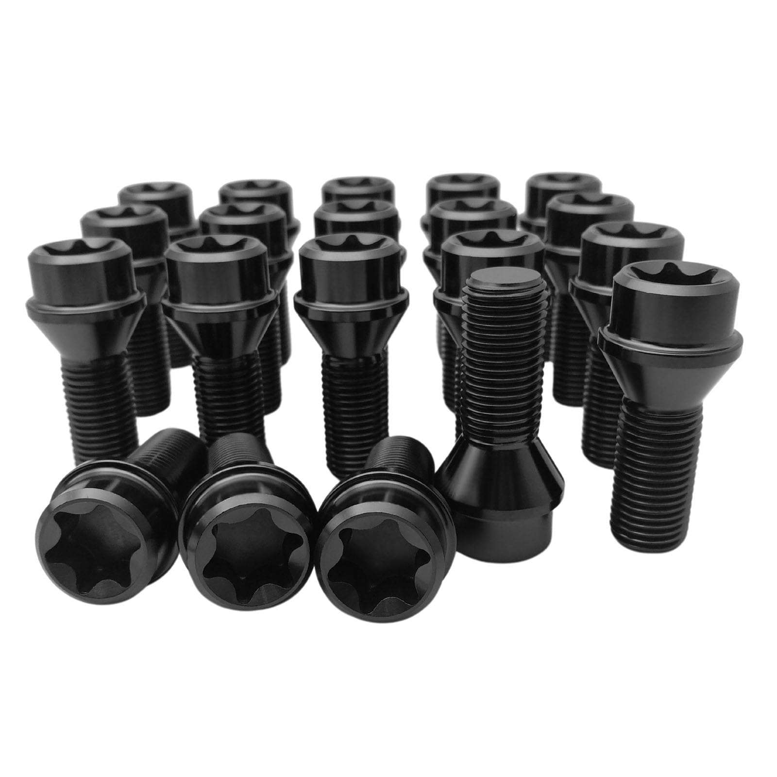 RISON-Titanium Wheel Bolts M14x1.5x28 Titanium Torx Head Lug Bolts 28mm Shank 20 Pieces 6AL4V Aerospace Grade Cone Seat Black M14x1.5x28mm Lug Bolts