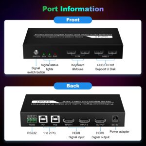 KVM Switch HDMI 2 Port, JCHICI 4K@60Hz USB KVM Switch for 2 Computers Share 1 HD Monitor and a Set of Keyboard Mouse Printer U Disk