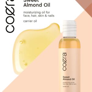 Coera Sweet Almond Oil for Face, Hair, Skin & Nails | 4 fl oz | Cold Pressed | Carrier Oil | Free of Parabens, SLS, & Fragrances