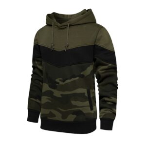 Maiyifu-GJ Camo Loose Fit Hoodies for Men Color Block Sport Hooded Sweatshirt Long Sleeve Contrast Color Pullover Hoodie (Armygreen 2,Medium)