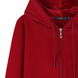 Maiyifu-GJ Men Full Zip Long Sleeve Hoodies Fleece Slim Fit Solid Color Hoodie Winter Warm Hooded Sweatshirt With Kanga Pocket (Red 2,Large)