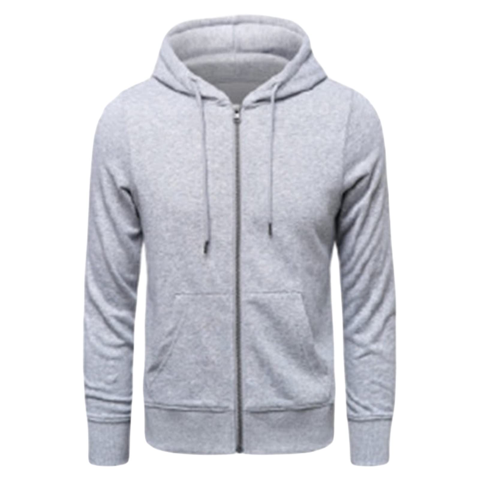 Maiyifu-GJ Men's Full Zip Long Sleeve Hoodies Lightweight Slim Fit Solid Color Hoodie Hooded Sweatshirt With Kanga Pocket (Light Grey,XX-Large)