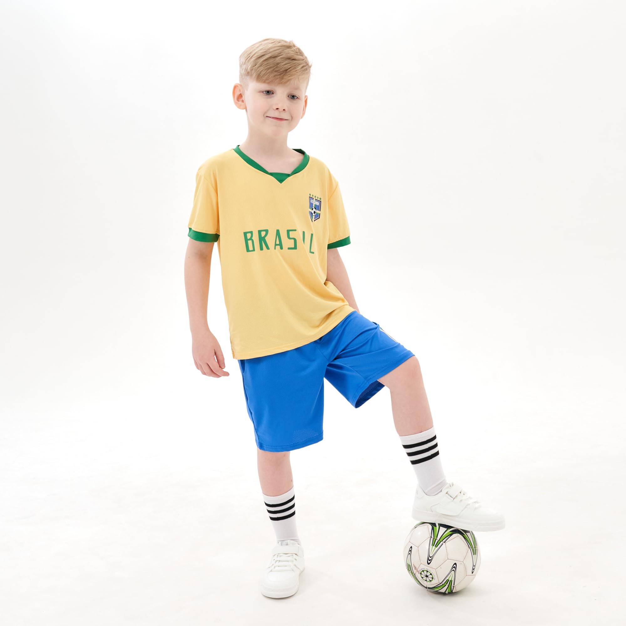 BDONDON Soccer Jerseys for Kids Brasil Soccer Clothes for Boys & Girls Football Training 3-4T Brazil Soccer Outfit (Brazil,4T)