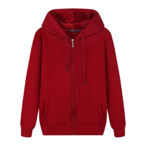 maiyifu-gj men full zip long sleeve hoodies fleece slim fit solid color hoodie winter warm hooded sweatshirt with kanga pocket (red 2,large)