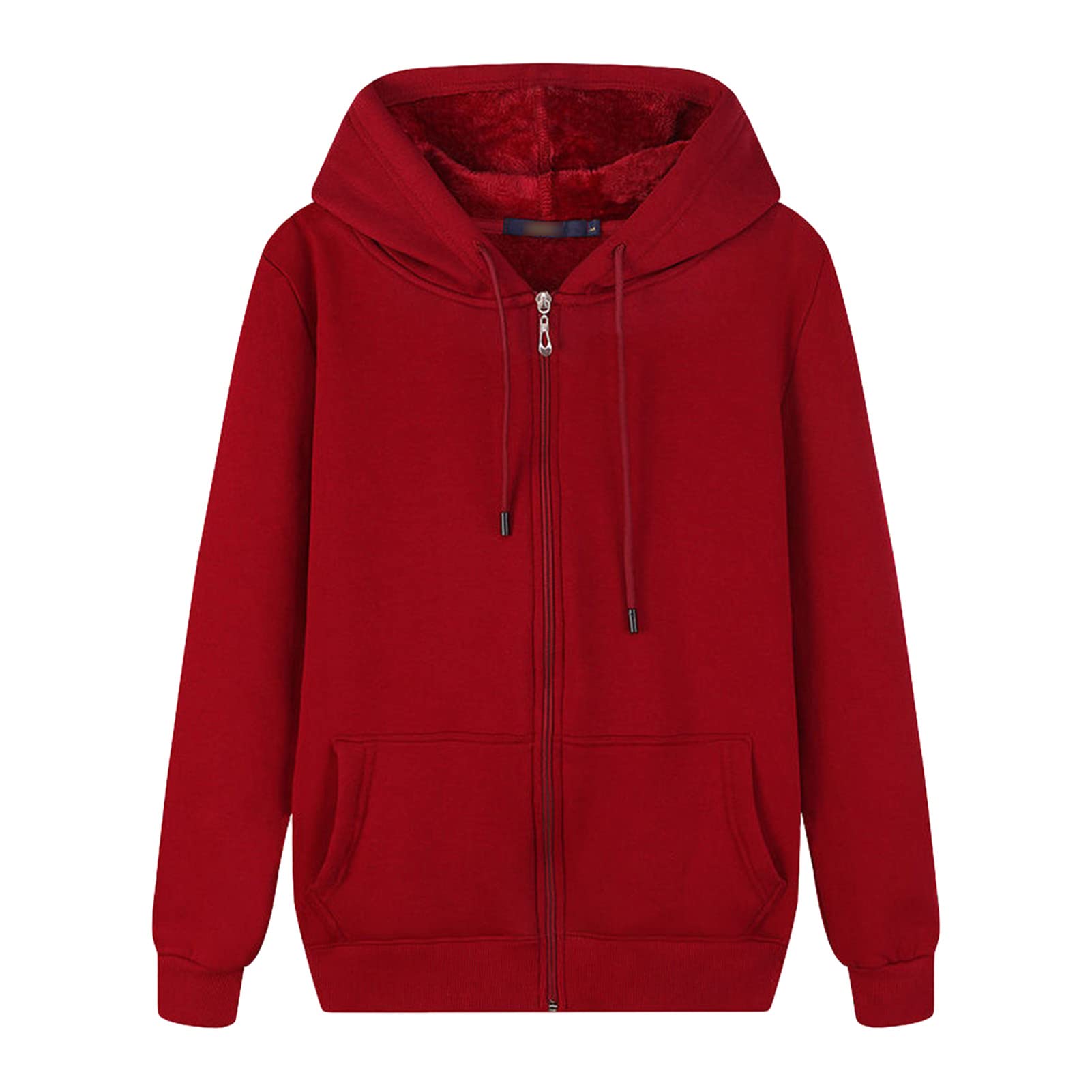 Maiyifu-GJ Men Full Zip Long Sleeve Hoodies Fleece Slim Fit Solid Color Hoodie Winter Warm Hooded Sweatshirt With Kanga Pocket (Red 2,Large)