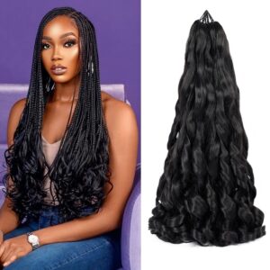 pre stretched braiding hair 22 inch bouncy french curly braiding hair natural black loose wavy crochet braids hair for women (7 packs, 1b#)